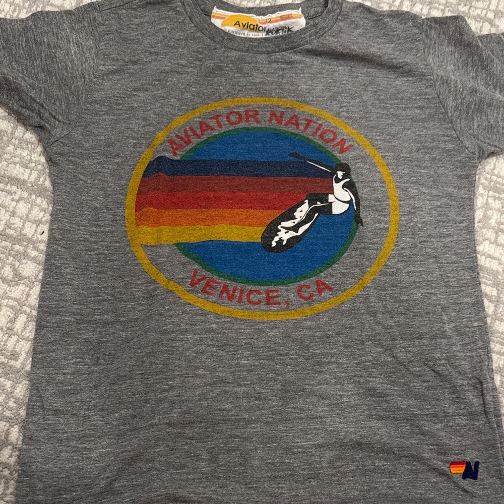 Aviator Nation Kids Gray Tee with Colorful Graphic